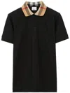 Burberry Check Collar Cotton Cody Polo Shirt In Black