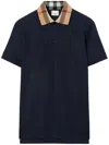 Burberry Cody Polo Shirt With Check Collar In Blue