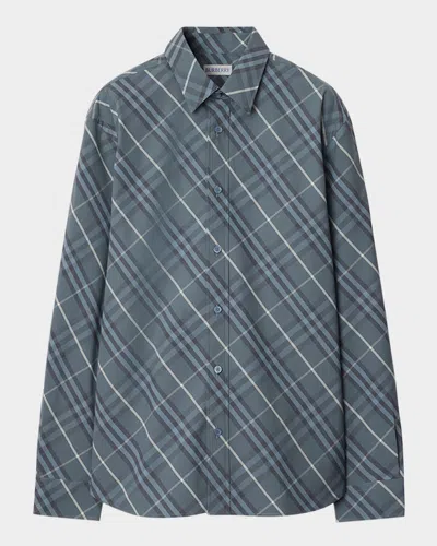 Burberry Men's Check Cotton Sport Shirt In Pewter Ip Check