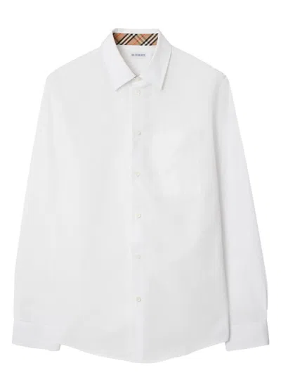 BURBERRY MEN'S CHECK DETAIL COTTON POPLIN SHIRT