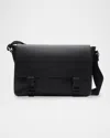 Burberry Men's Check Embossed Leather Messenger Bag