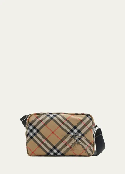 Burberry Men's Check Essential Crossbody Bag In Brown