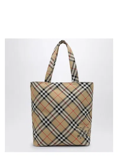 BURBERRY MEN'S CHECK FABRIC TOTE BAG