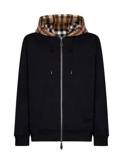 Burberry Men Check Hoodie In Black