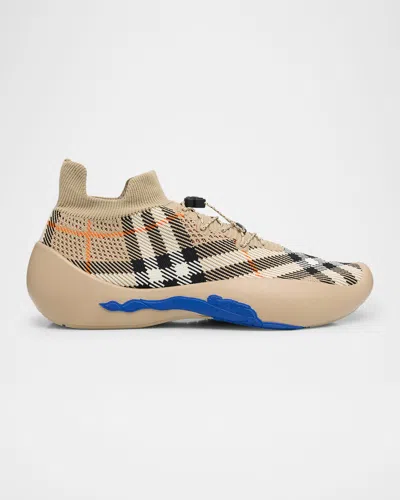 BURBERRY MEN'S CHECK KNIT NEPTUNE SNEAKERS