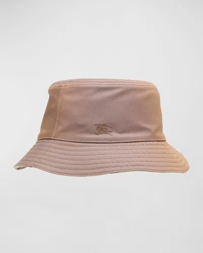 Burberry Men's Check-lined Reversible Bucket Hat In Camel/blue