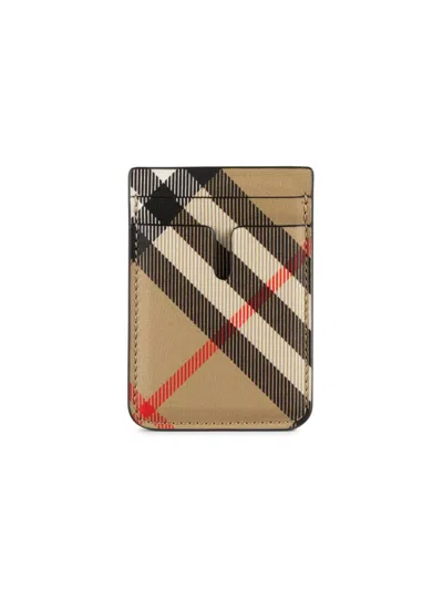 Burberry Men's Check Magnetic Card Case In Sand