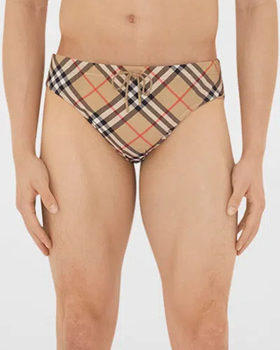 Burberry Men's Check Micro Swim Briefs In Neutrals