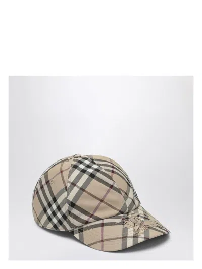 BURBERRY MEN'S CHECK MOTIF BASEBALL CAP WITH EKD EMBROIDERY