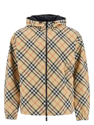 BURBERRY MEN'S CHECK MOTIF HOODED JACKET