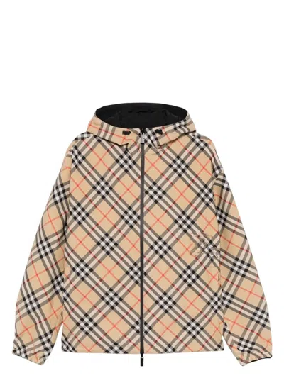 BURBERRY MEN'S CHECK MOTIF ZIPPED JACKET