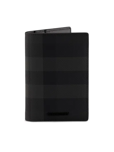 Burberry Men's Check Passport Holder In Gray