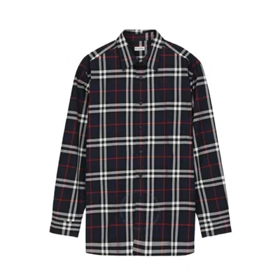 Burberry Check-pattern Cotton Shirt In Blue