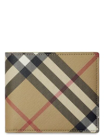 Burberry Men's Check Pattern Folding Wallet In Sand