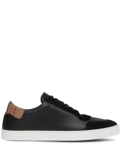 Burberry Men's Check Pattern Leather Trainers For Ss24 Season In Black