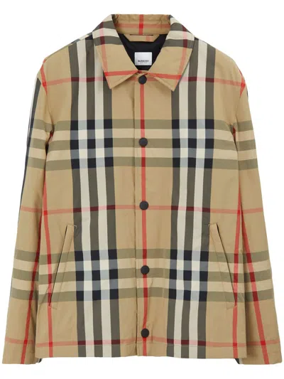 BURBERRY MEN'S CHECK-PATTERN SHIRT JACKET IN ARCHIVE BEIGE FOR FW23