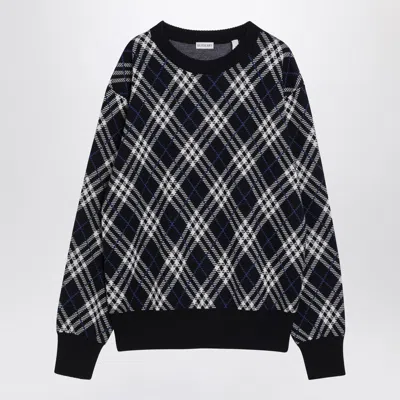 Burberry Men's Check-pattern Wool Blend Sweater In Blue