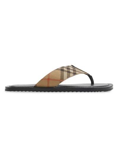 Burberry Men Embroidered Fabric Pavilion Thong Slippers In Brown