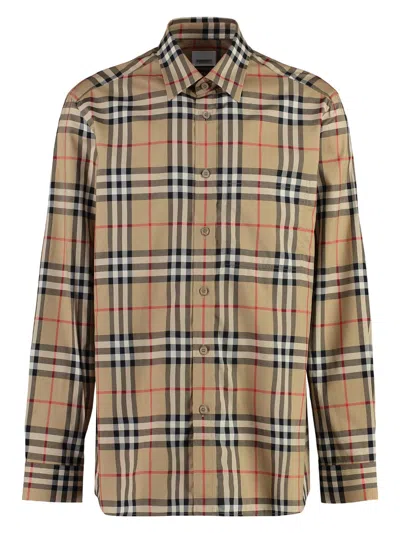 BURBERRY MEN'S CHECK PRINT COTTON SHIRT