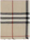 Burberry Check Print Scarf With Fringed Edges In Neutral