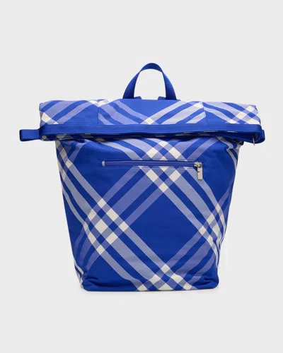 Burberry Men's Check Roll-top Backpack In Blue