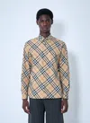 Burberry Men Beige Shirt With Classic Collar And All-over Check Motif In Cotton Man In Multi