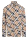 Burberry Men Beige Shirt With Classic Collar And All-over Check Motif In Cotton Man In Nude & Neutrals