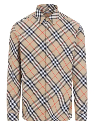 Burberry Men's Check Shirt In Nude & Neutrals