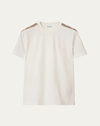 BURBERRY MEN'S CHECK SHOULDER-TAPE T-SHIRT