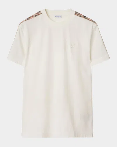 BURBERRY MEN'S CHECK SHOULDER-TAPE T-SHIRT