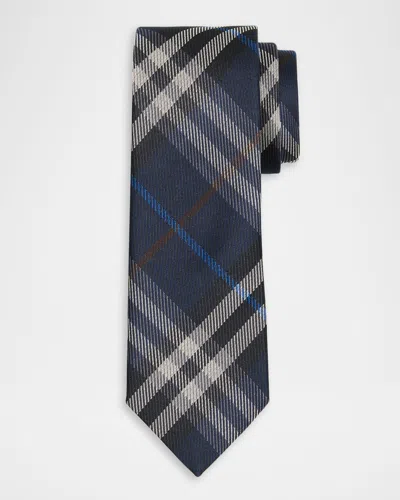 Burberry Men's Check Silk Tie In Blue