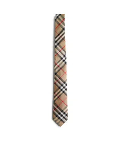 Burberry Men Check Silk Tie In Brown