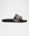 Burberry Check Pattern Flat Sliders With Round Toe In Brown