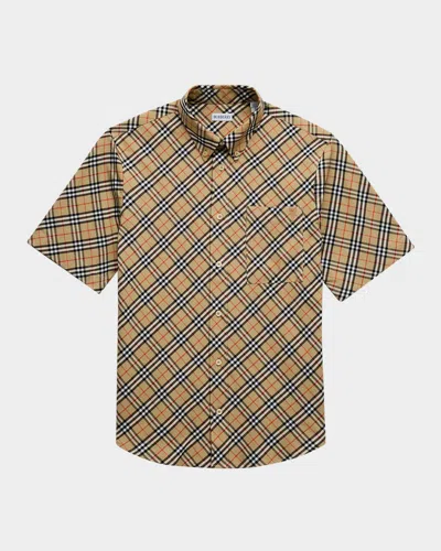 Burberry Men's Check Sport Shirt In Sand Ip Check