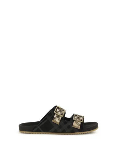 Burberry Men Check Suede Urchin Sandals In Black
