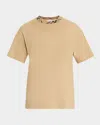 Burberry Men Beige Crewneck T-shirt With Check Motif On The Collar In Cotton Man In Brown
