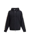 Burberry Drawstring Hoodie Check Trim In Black