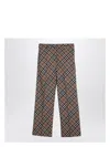 Burberry Wool Blend Checked Trousers With Wide Leg