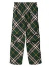 Burberry Men's Check Pattern Trousers With Elastic Waist And Drawstring In Green