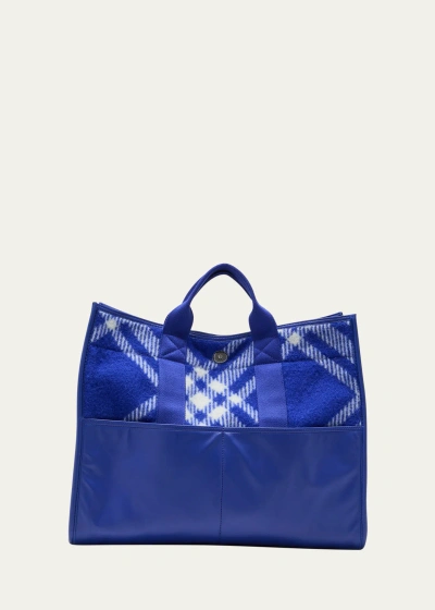 Burberry Men's Check Wool And Leather Shopper Tote Bag In Knight