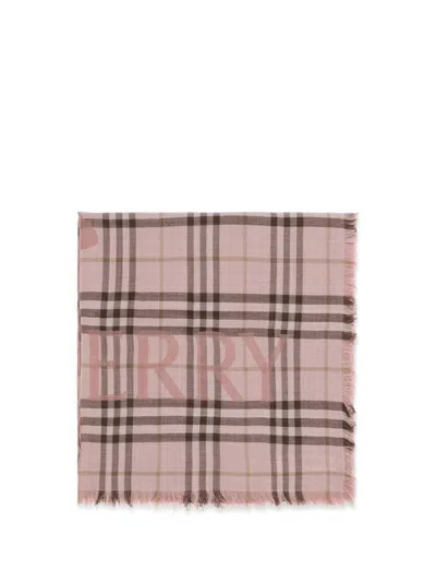 Burberry Men Check Wool And Silk Wide Scarf With Ekd In Purple