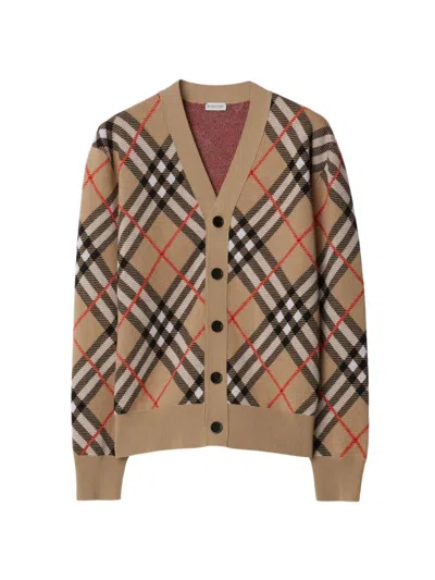 BURBERRY MEN'S CHECK WOOL-BLEND CARDIGAN