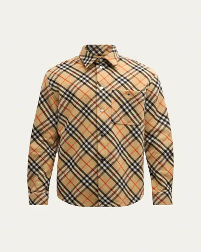 BURBERRY MEN'S CHECK WOOL BUTTON-DOWN SHIRT