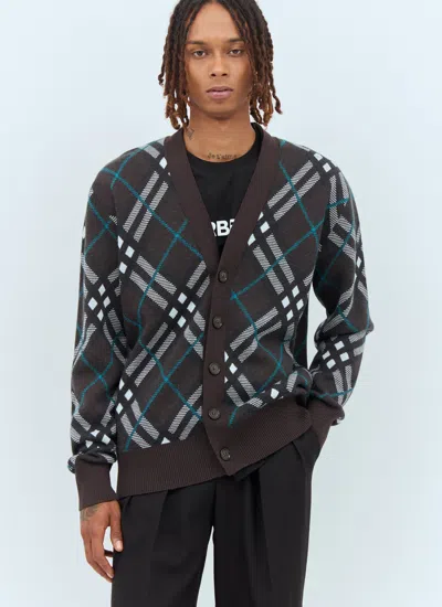 Burberry Men Check Wool Cardigan In Multi
