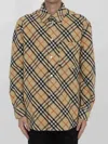 Burberry Checked Wool Shirt With Front Pocket In Neutral