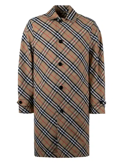 Burberry Men's Checked Car Coat In Beige