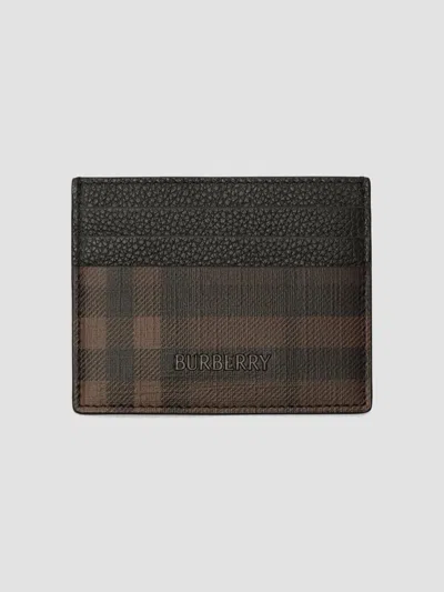 Burberry Men's Checked Card Case In Dark Brown