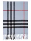 Burberry Soft Fringe Checked Scarves In Light Blue