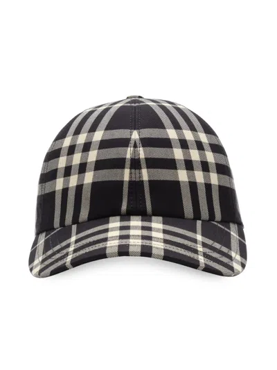 Burberry Men's Checked Cotton Baseball Cap In Black