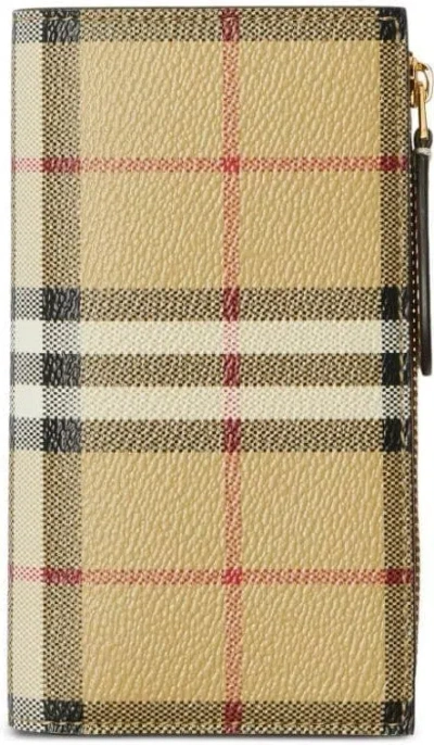 Burberry Men's Checked Leather Cardholder In Brown